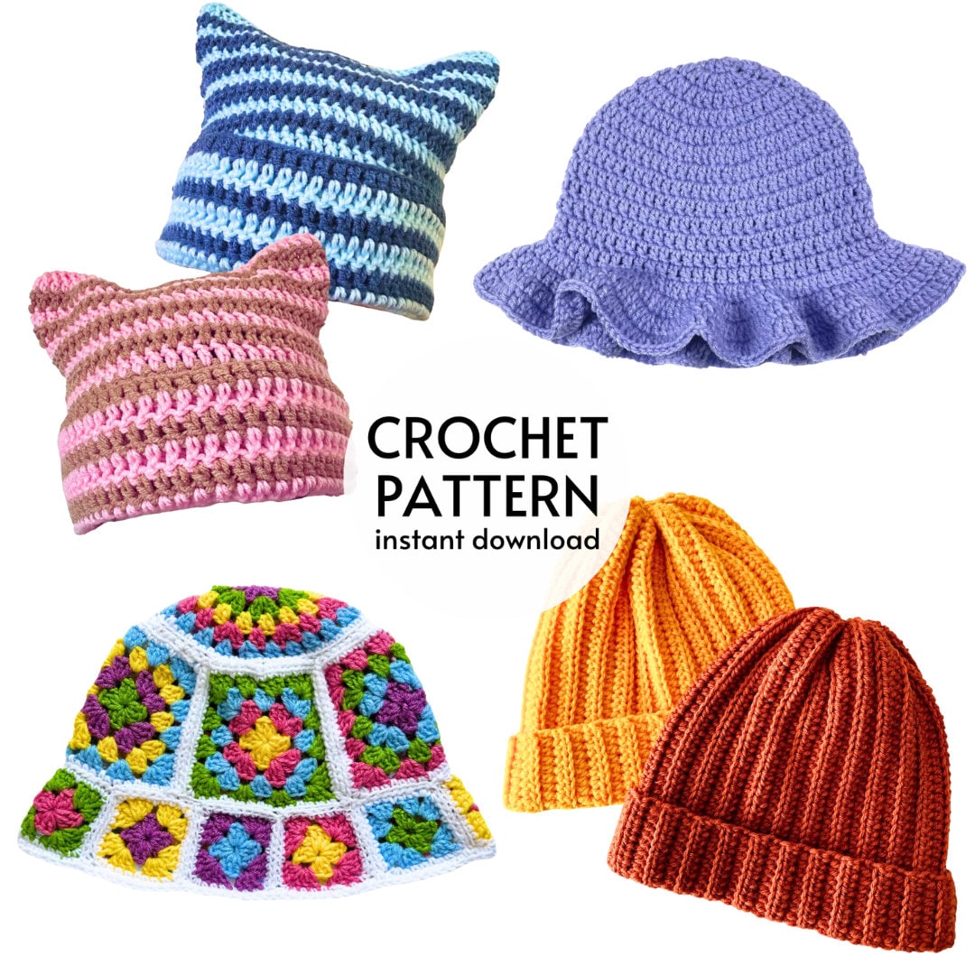 CROCHET PATTERN BUNDLE - Beanie Crochet Pattern Bundle Set of 4 Easy ...