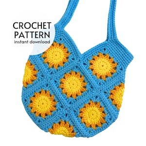 CROCHET PATTERN - Sun Granny Square Tote Bag Crochet Pattern Easy Summer Market Bag Sun Beach Bag Instant Digital Download Pattern PDF