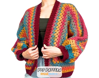 Patrón de ganchillo fácil para cárdigan hexagonal de abuela. Patrón de suéter hexagonal de ganchillo. Cárdigan para mujer. Regalo. Descarga digital instantánea en PDF.