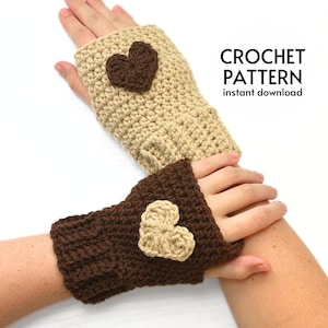 CROCHET PATTERN - Easy Fingerless Gloves Crochet Pattern Cute Heart Hand Warmers Instant Digital Download PDF Crochet Winter Mittens Pattern