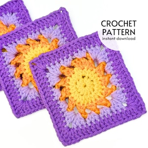 HÄKELANLEITUNG - Easy Sun Grandma Square Pattern Tangle Sonne Anfänger Häkelanleitung Oma Quadrat Baby Decke Quadrat Sofortiger digitaler Download PDF