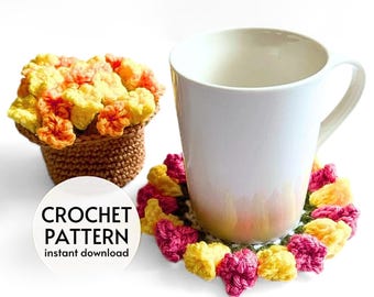 GEHAAKT PATROON - Bloempot Onderzetter Set Haakpatroon Bloemboeket Plant Onderzetters Instant Digitale Download PDF Haakpatroon