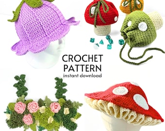 HÄKELMUSTER BUNDLE Cottagecore Patterns Fee Häkeln Blume Eimer Hut häkeln Pilz Tasche Pflanze Crop Top Sofortiger digitaler Download