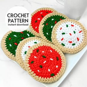 CROCHET PATTERN - Holiday Cookie Crochet Pattern Christmas Ornament Easy Crochet Cookie Coaster Christmas Decor Instant Digital Download PDF