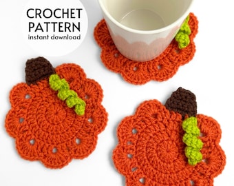 CROCHET PATTERN - Easy Farmhouse Pumpkin Coaster Set Pattern Crochet Harvest Pumpkin Fall Decoration Pattern Instant Digital Download PDF