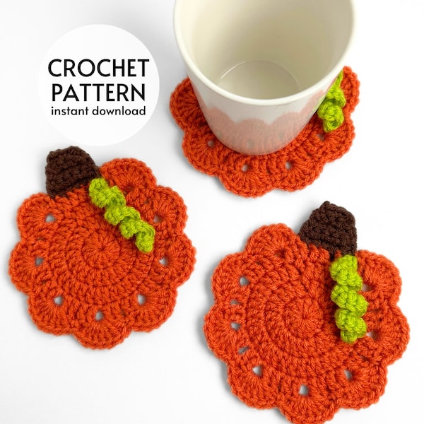 CROCHET PATTERN - Easy Farmhouse Pumpkin Coaster Set Pattern Crochet Harvest Pumpkin Fall Decoration Pattern Instant Digital Download PDF