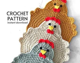 GEHAAKT PATROON - boerderij onderzetter pannenlap haakpatroon instant digitale download kip pannenlap eenvoudig gehaakt dierpatroon cadeau