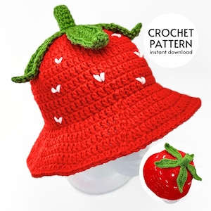 CROCHET PATTERN Easy Strawberry Bucket Hat Pattern Summer Fruit Crochet Pattern Hat Cottage Core Fairy Crochet Gift Instant Digital Download