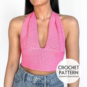 CROCHET PATTERN Easy Halter Neck Crop Top Pattern Womens Summer Crochet Tank Top Cute Beginner Crochet Pattern Instant Digital Download PDF