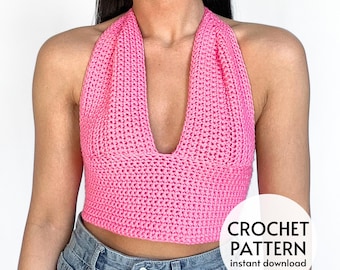 CROCHET PATTERN Easy Halter Neck Crop Top Pattern Womens Summer Crochet Tank Top Cute Beginner Crochet Pattern Instant Digital Download PDF