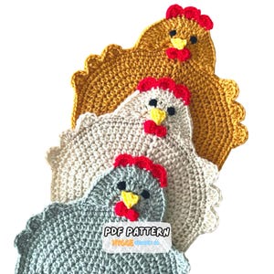 CROCHET PATTERN - Farmhouse Trivet Potholder Crochet Pattern Instant Digital Download Chicken Potholder Easy Crochet Animal Pattern Gift