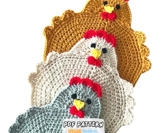 PATRÓN DE GANCHILLO - Salvamanteles estilo granja Patrón de ganchillo para agarradera Descarga digital instantánea Patrón de agarradera de pollo Patrón de animal de ganchillo fácil Regalo