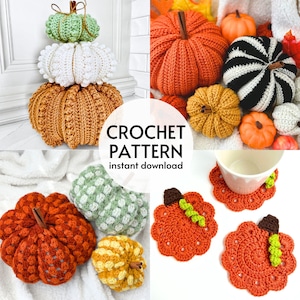 CROCHET PATTERN BUNDLE - Easy Fall Pumpkin Crochet Pattern Set of 4 Halloween Crochet Patterns Autumn Crochet Decor Instant Digital Download