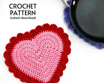 CROCHET PATTERN - Easy Heart Potholder Crochet Pattern Cute Valentine's Day Heart Trivet Pattern Instant Digital Download Pattern PDF