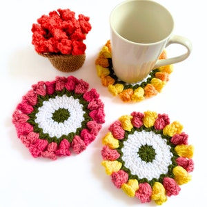 CROCHET PATTERN Flower Pot Coaster Set Crochet Pattern Flower Bouquet Plant Coasters Instant Digital Download PDF Crochet Pattern image 3