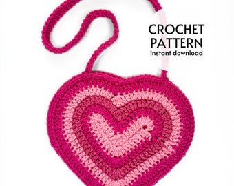 CROCHET PATTERN - Y2K Heart Mini Bag Crochet Pattern PDF Instant Digital Download Crochet Heart Simple Crossbody Shoulder Bag Pattern