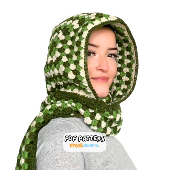 CROCHET PATTERN - Easy Granny Square Hooded Scarf Crochet Balaclava Pattern Crochet Hat Hooded Cowl Wrap Hood Shawl Instant Digital Download