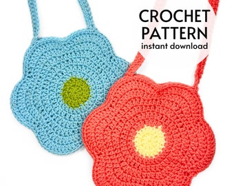 CROCHET PATTERN - Flower Power Bag Crochet Pattern Cute Easy Crochet Flower Shoulder Bag Daisy Purse Instant Digital Download Pattern PDF