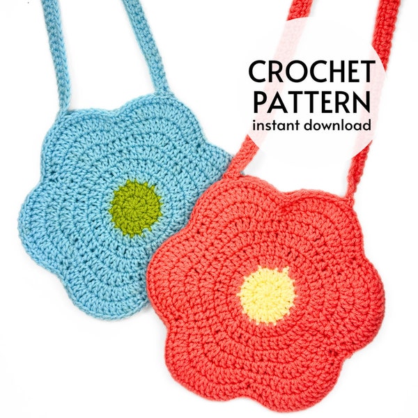 CROCHET PATTERN - Flower Power Bag Crochet Pattern Cute Easy Crochet Flower Shoulder Bag Daisy Purse Instant Digital Download Pattern PDF