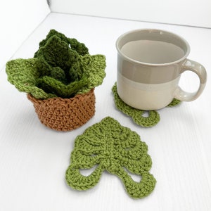 CROCHET PATTERN Monstera Leaf Coaster Set Crochet Pattern Plant Coasters Instant Digital Download Crochet Pattern PDF Crochet Coaster Set image 3