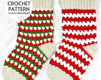 PADRÃO DE CROCHÊ - Meia de Natal Listrada da Vovó - Padrão Fácil de Crochê para Meia de Natal - Decoração de Natal Sem Costura - Download Digital Instantâneo em PDF