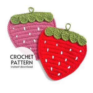 CROCHET PATTERN - Easy Strawberry Potholder Crochet Pattern Summer Cottagecore Fruit Trivet Pattern Crochet Gift Instant Digital Download