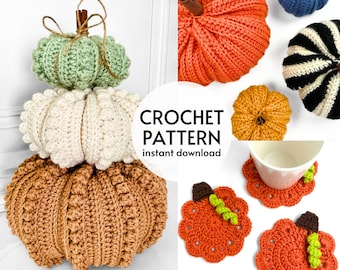 CROCHET PATTERN BUNDLE - Easy Fall Pumpkin Crochet Patterns Instant Digital Download Halloween Pumpkin Coaster Pattern pdf Beginner Crochet