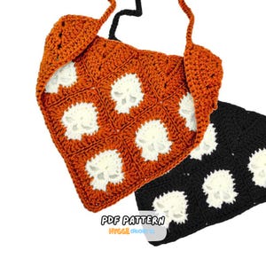 CROCHET PATTERN - Skull Granny Square Bandana Crochet Pattern Easy Halloween Head Scarf Cute Goth Alt Crochet Instant Digital Download PDF