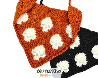 CROCHET PATTERN - Skull Granny Square Bandana Crochet Pattern Easy Halloween Head Scarf Cute Goth Alt Crochet Instant Digital Download PDF
