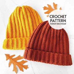CROCHET PATTERN - Easy Adult Ribbed Knit Look Beanie Hat Crochet Pattern PDF Instant Digital Download Beginner Friendly Crochet Pattern
