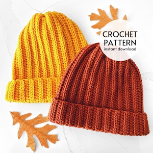 CROCHET PATTERN - Easy Adult Ribbed Knit Look Beanie Hat Crochet Pattern PDF Instant Digital Download Beginner Friendly Crochet Pattern Gift