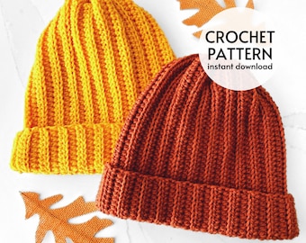 CROCHET PATTERN - Easy Adult Ribbed Knit Look Beanie Hat Crochet Pattern PDF Instant Digital Download Beginner Friendly Crochet Pattern