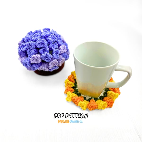 CROCHET PATTERN + Video Flower Pot Coaster Set Crochet Pattern Flower Bouquet Plant Coasters Instant Digital Download PDF Crochet Pattern