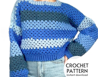 Padrão de crochê: Suéter fácil estilo vovó, blusa de crochê feminina, cardigã, padrão para outono, download digital instantâneo em PDF.