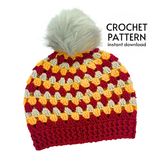 CROCHET PATTERN - Easy Granny Square Style Beanie Hat Crochet Pattern PDF Instant Digital Download Women's & Men's Winter Hat Pattern