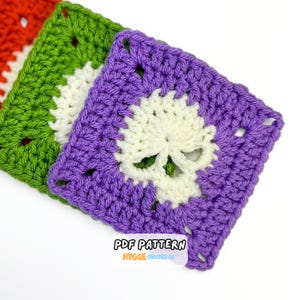 CROCHET PATTERN - Easy Skull Granny Square Pattern Beginner Friendly Halloween Crochet Spooky Skull Goth Pattern Instant Digital Download