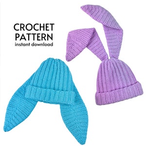 CROCHET PATTERN Bunny Ear Beanie Hat Crochet Pattern Easy Rabbit Ear Beanie Pattern Cute Crochet Animal Hat Instant Digital Download PDF