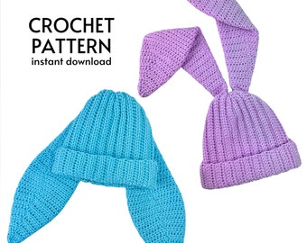 CROCHET PATTERN Bunny Ear Beanie Hat Crochet Pattern Easy Rabbit Ear Beanie Pattern Cute Crochet Animal Hat Instant Digital Download PDF