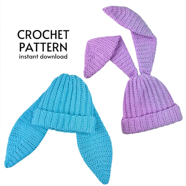 CROCHET PATTERN Bunny Ear Beanie Hat Crochet Pattern Easy Rabbit Ear Beanie Pattern Cute Crochet Animal Hat Instant Digital Download PDF