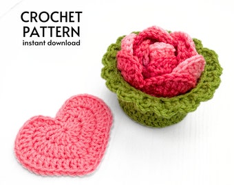 CROCHET PATTERN - Rose Flower Coaster Set Crochet Pattern Flower Bouquet Plant Coasters Instant Digital Download PDF Handmade Gift Pattern