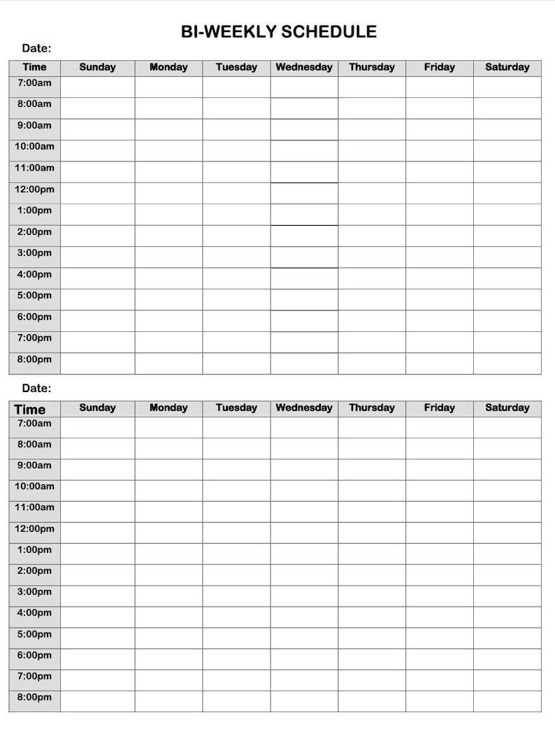 Hourly Bi weekly Planner Bi weekly Planner Printable Bi weekly to Hourly Bi weekly Planner Bi weekly Planner Printable Bi weekly to