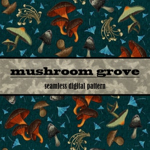 Mushroom Grove Digital Paper in Conifer - Scrapbook Paper - Seamless Pattern - Commercial Use - Digital Pattern - Verde acqua - Blu - Verde