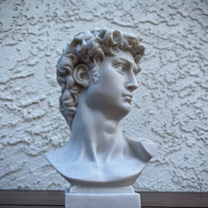 Marble Bust Head David Michelangelo Statue - Home Decor - Statue 6.5in- 16.5cm