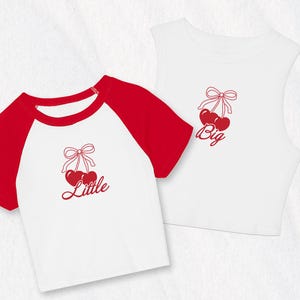 Cherry Hearts Big Little Baby Tees & Tanks, Custom Sorority Big Little Reveal Shirts, Tees, Crop Tops, T-Shirts, Coquette Sorority Merch