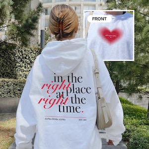 Alpha Sigma Alpha Sorority Sweatshirt, Right Place Right Time Affirmations Hoodie/Crewneck, Aesthetic & Trendy Sorority Merch for Alpha Sig
