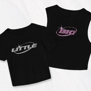Y2K Chrome Big Little Baby Tees & Tanks, Custom Sorority Big Little Reveal Shirts, Micro Rib Baby Tees, Crop Tops, T-shirts, Sorority Merch