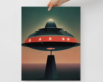 Contemporary UFO Wall Art, Unique Modern Alien Painting