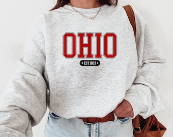 Ohio Sweatshirt staat Ohio trui Vintage Universiteit Crewneck Varsity voetbalshirt spel dag kleding Columbus OH shirt Cincy sport cadeau