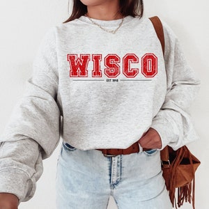 Wisconsin Sweatshirt Wisco Sweatshirt Vintage Varsity Pullover College Football Shirt Universität Crewneck Madison Shirt Spieltag Bekleidung Geschenk