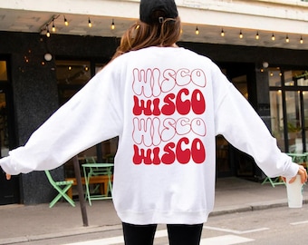 Wisconsin Sweatshirt Wisco Sweatshirt College Game Day Sweater Go Sports Tee Vintage Varsity Football Sweatshirt Wisco Gifts Tailgate Shirt